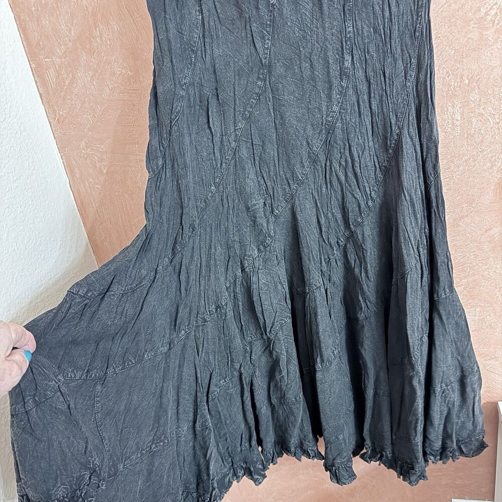 Young Threads Black Textured Geometric Paneled Maxi Skirt Boho Viscose Large New - Picture 4 of 10